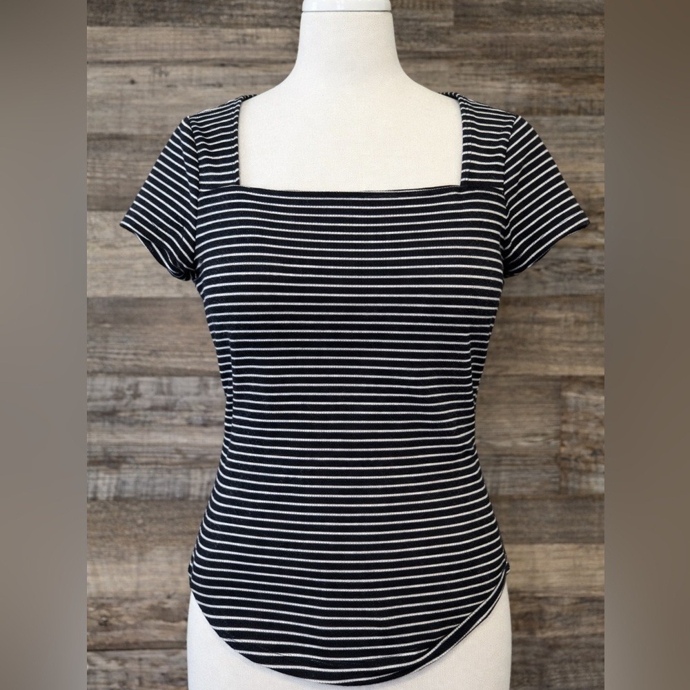 Abercrombie Girls Black White Striped Square Neck Ruched Top Size 11/12
